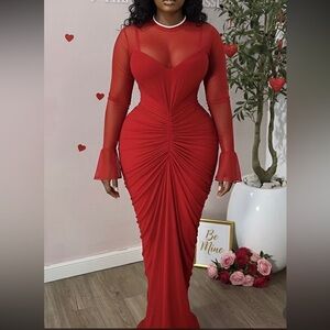 Trumpet Sleeve Long Sleeve Ruched Mermaid Dress